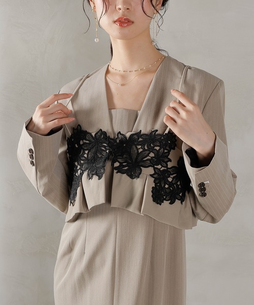 ストライプテーラード ビスチェ ドレス 2点セット パーティー 結婚式