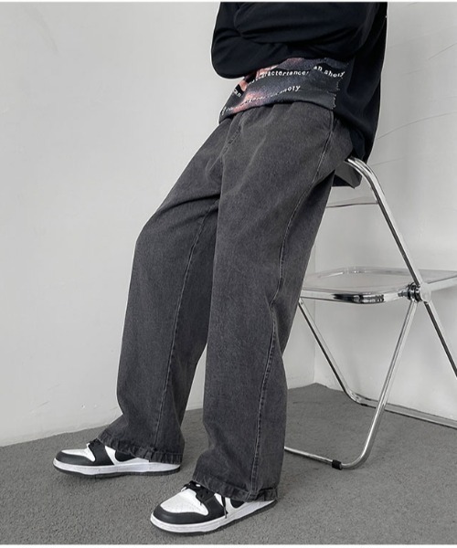 セール】リラックス ワイド デニムパンツ ブラックデニム シェフパンツ