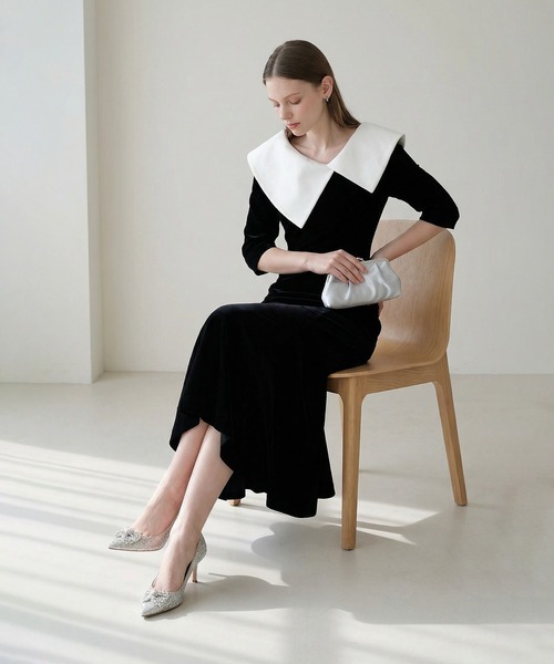 Leja（レジャ）の「【LEJA】配色アシンメトリービッグカラーベロア