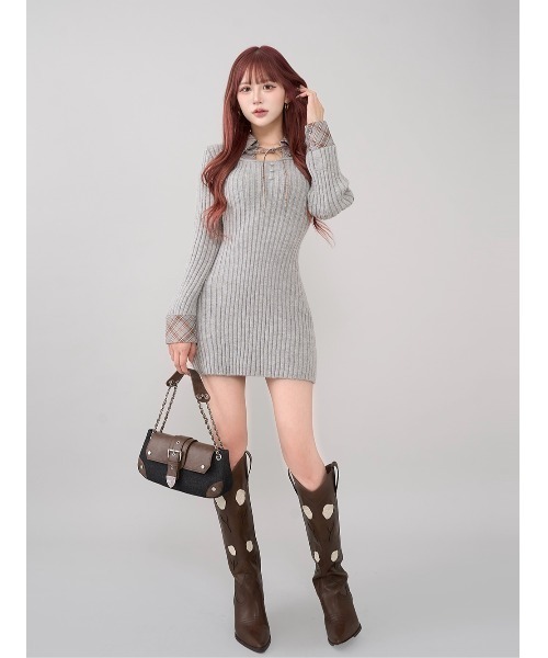 レイヤードライクニットミニワンピース（ワンピース）｜Darich