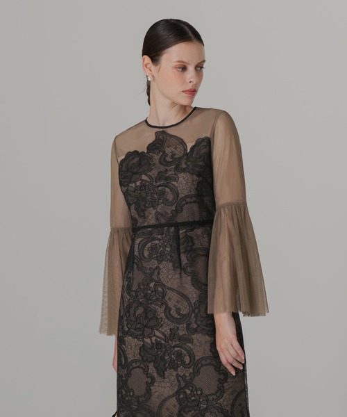 Leja（レジャ）の「【LEJA】異素材シアー刺繍レース透け感プリーツ