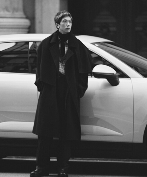 カシミヤ ダブルフェイス セミダブルコート / マフラー付き（ステン