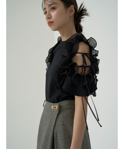 SNIDEL（スナイデル）の「プリーツフリルドッキングニットプルオーバー