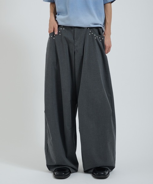 スタッズストライプワイドスラックス（スラックス）｜Perushu