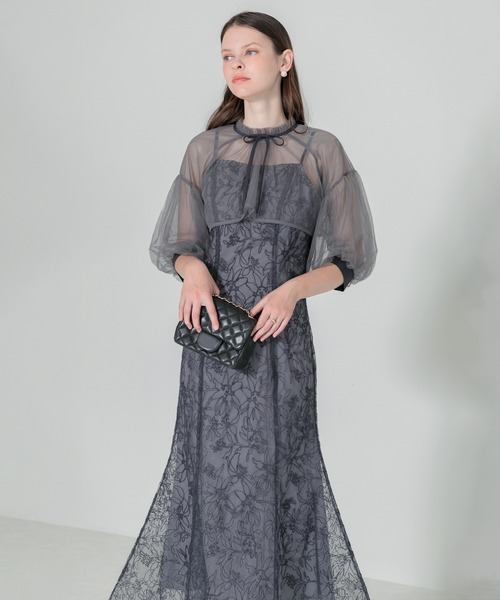 Leja（レジャ）の「【LEJA】リボン付きパフスリーブシアーボレロ刺繍