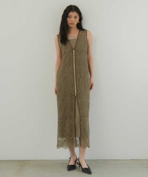 ケミカルレースジッパードレス / chemical lace zipper dress（ドレス
