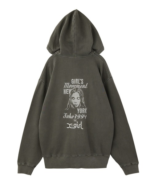 MIX LOGO & FACE FADED ZIP UP SWEAT HOODIE（パーカー）｜X-girl