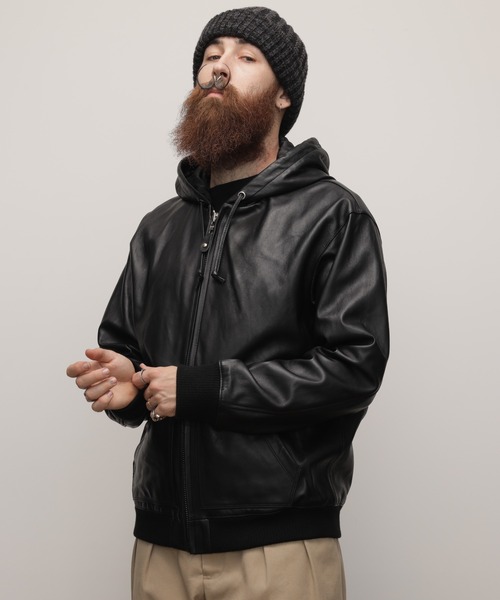 schott（ショット）の「Schott/ショット/LEATHER FULLZIP PARKA/レザー