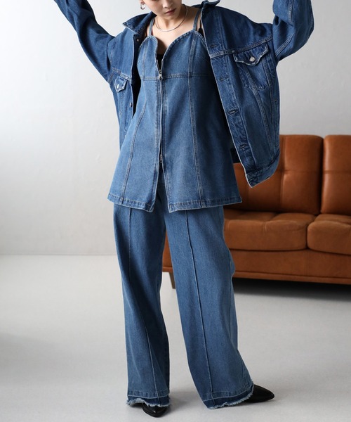 セール】フロントダブルジップデニムビスチェ（ベスト）｜Bonjour