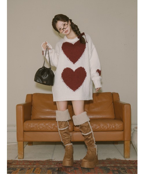 ハートロゴローゲージニットチュニック（ニット/セーター）｜Darich