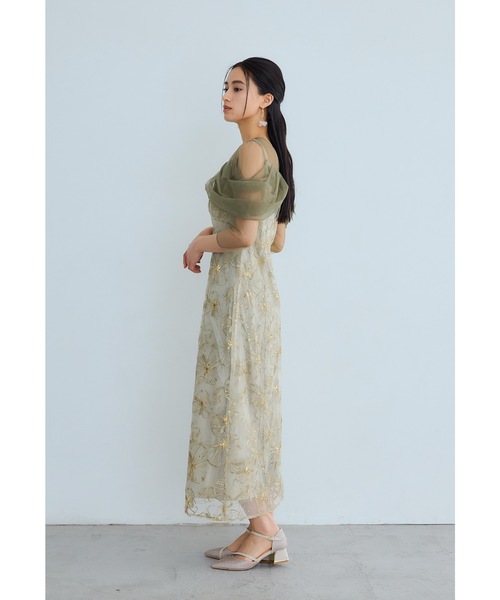 オフショルダースパンコール刺繍レースドレス 結婚式 成人式 二次会