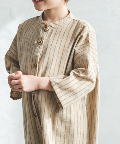 ユニセックスストライプ柄8分丈オールインワン（つなぎ/オールインワン