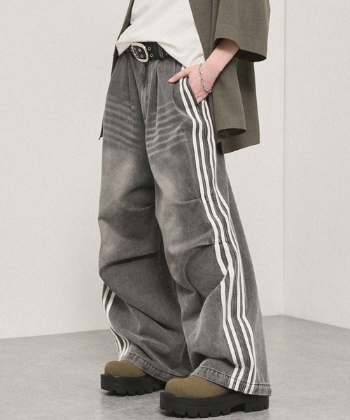 セール】【Alfred Alex】Vintage Side-Line Wide Denim Pants/サイド