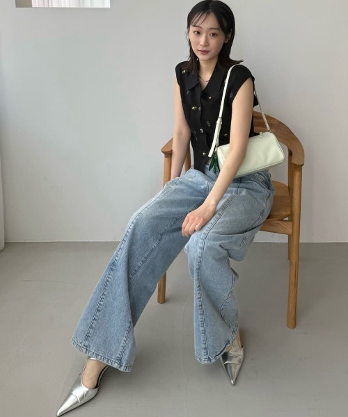 FRAY I.D（フレイアイディー）の「アシメダブルウエストワイドデニム