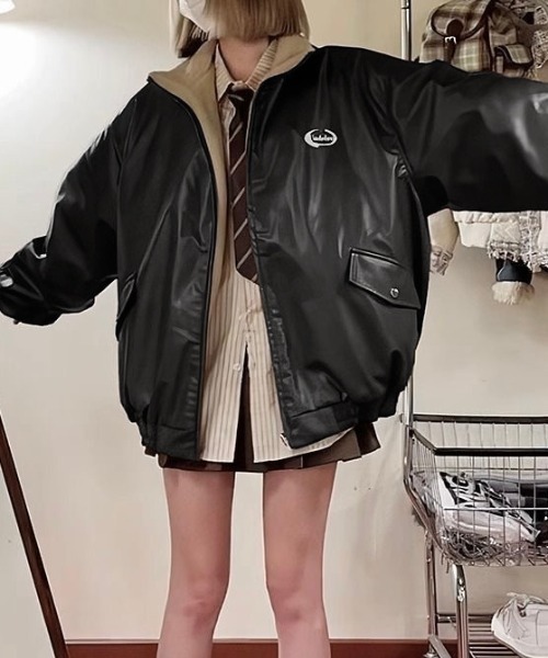 セール】リバーシブルフェイクレザーボアジャケット（ブルゾン）｜LADY