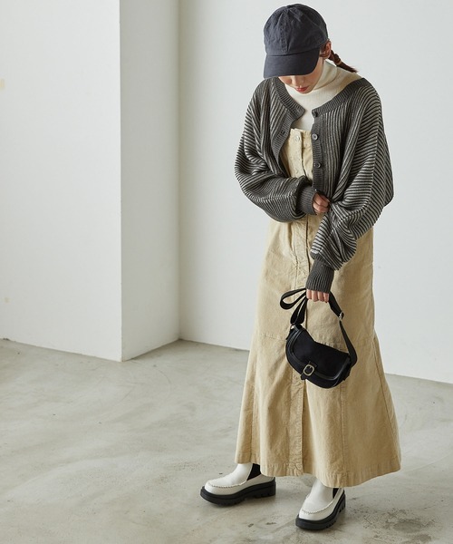 forksy.】配色畔ニットクロップドカーディガン＆ジャンパースカート