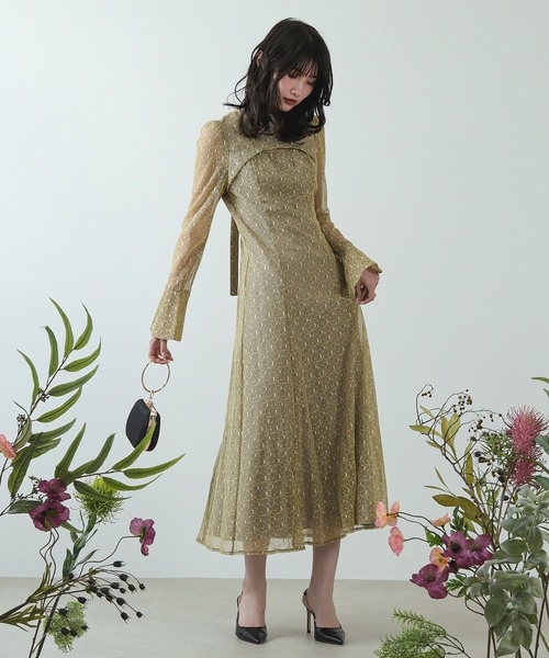 Kana（カナ）の「幾何学柄 レース バックオープン ワンピース