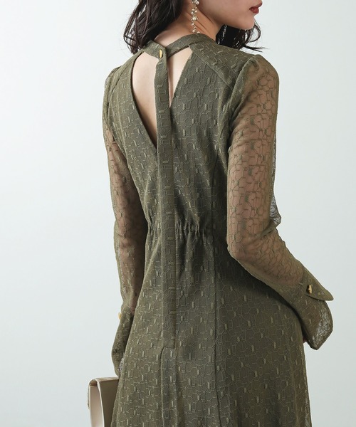 Kana（カナ）の「幾何学柄 レース バックオープン ワンピース