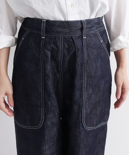 yuni（ユニ ）の「コットンリネン デニム ワーク コクーン パンツ