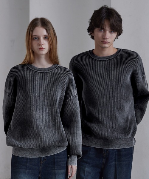 CLEL】Basic/Spray Rib Knit Crew Neck Knit / ベーシック/スプレー畦