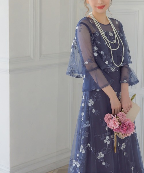 Retica（レティカ）の「パーティードレス 結婚式 花柄刺繍 七分袖