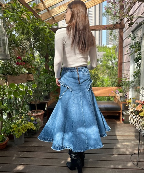 AVIE（アビィ）の「12オンスデニムフリルフレアスカート（デニム