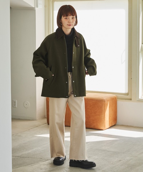 オーバーサイズ テックメルトン コーデュロイ襟ハンティングジャケット