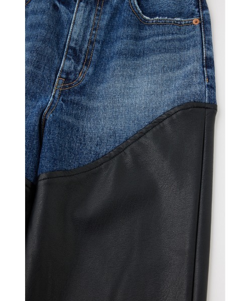 MOUSSY（マウジー）の「F/LEATHER COMBI STRAIGHT（デニムパンツ