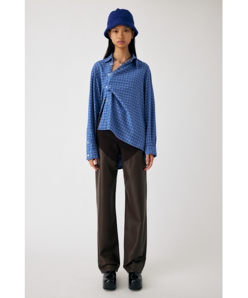 MOUSSY（マウジー）の「F/LEATHER COMBI STRAIGHT（デニムパンツ