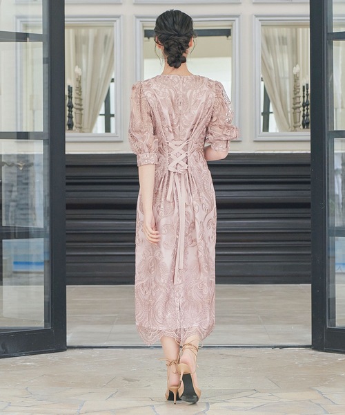 刺繍レース バックリボン タイトドレス 同窓会 二次会 ドレス（ドレス