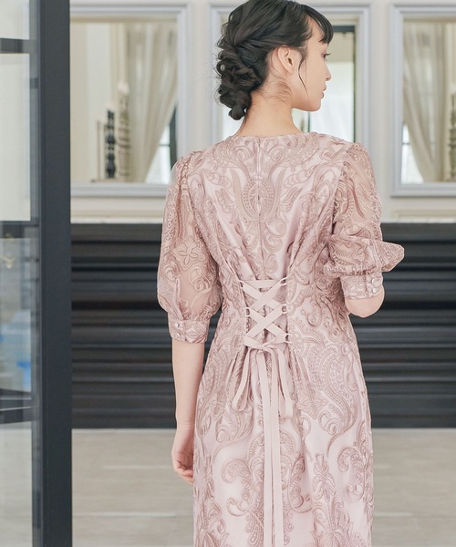 刺繍レース バックリボン タイトドレス 同窓会 二次会 ドレス（ドレス