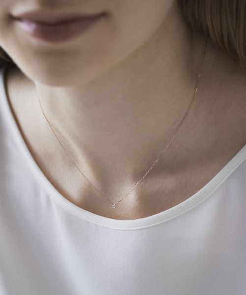 K10ピンクゴールド 一粒 ダイヤモンド ネックレス（ネックレス）｜4