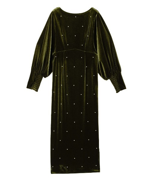 Ameri（アメリ）の「BACK OPEN PEARL VELOUR DRESS（ドレス）」 - WEAR