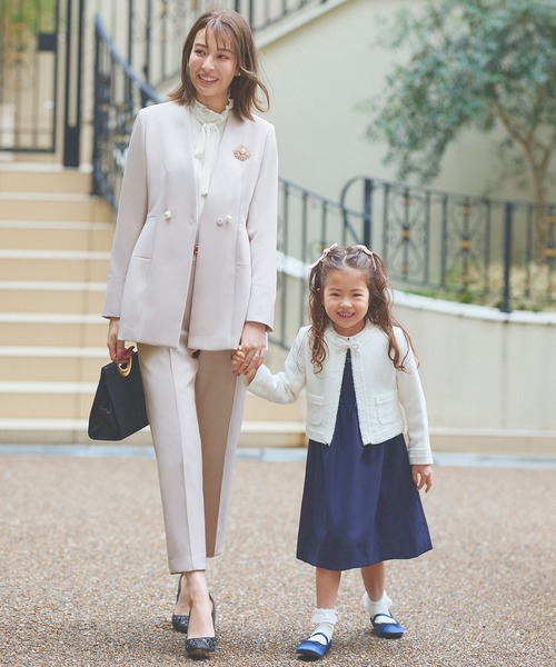 ノーカラーコクーンペプラムスリムパンツスーツ（スーツセット