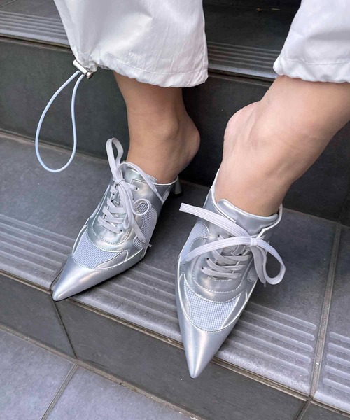 ドゥーズィエムクラス グレー ポインテッドトゥ ミュール