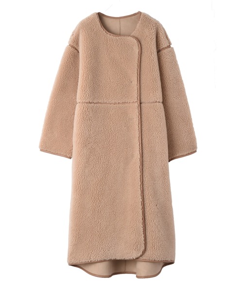 AKTE（アクテ）の「トリミングロングボアコート（ノーカラーコート