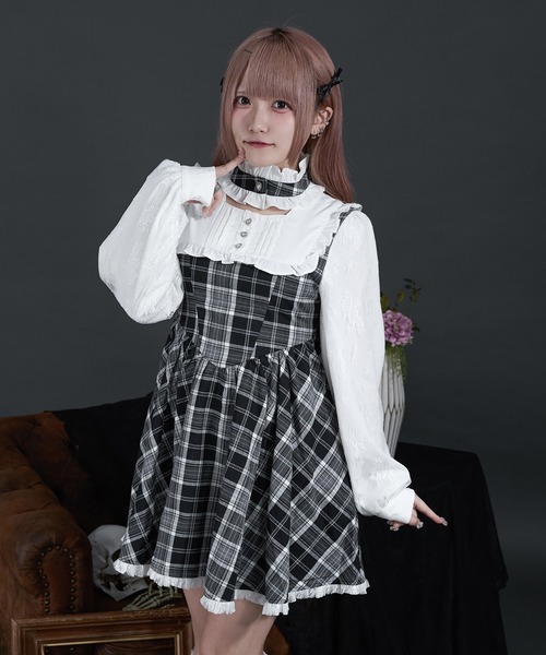 コルセットチェックワンピース/地雷系 量産型（ワンピース）｜Pal elfy