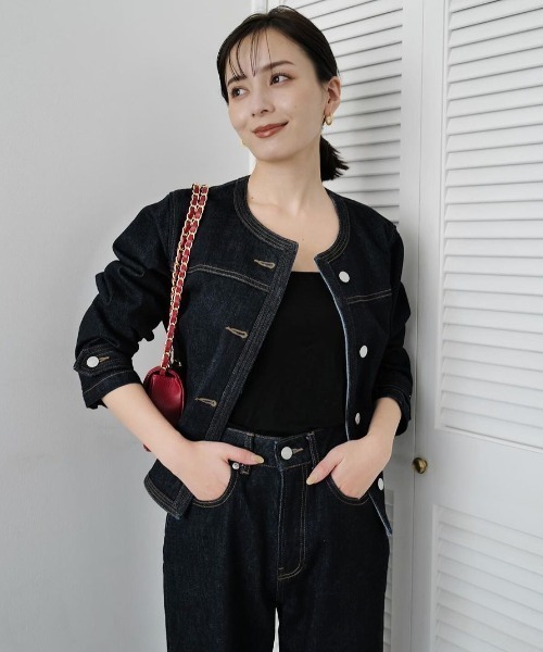 anuans（アニュアンス）の「ノーカラーデニムジャケット（デニム