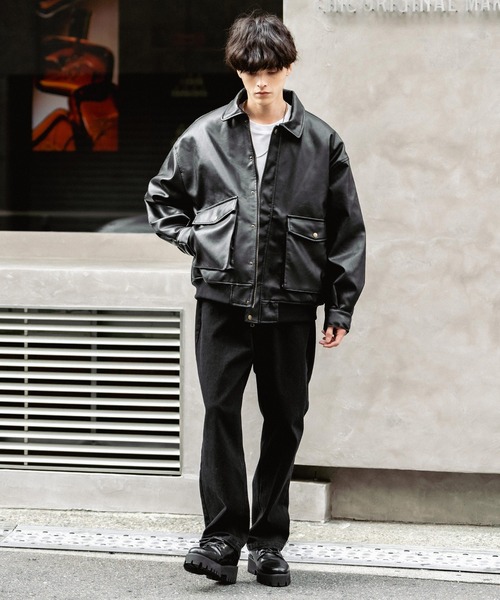 セール】オーバーサイズPUレザー A-2型中綿フライトブルゾン