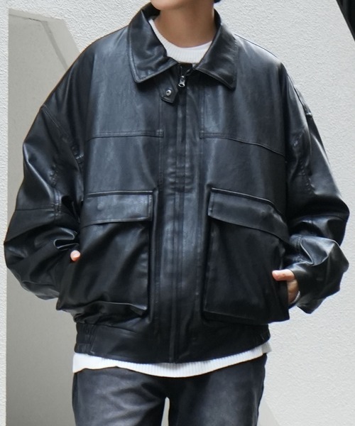 セール】Vintage-like synthetic leather A-2 jacket/ヴィンテージ