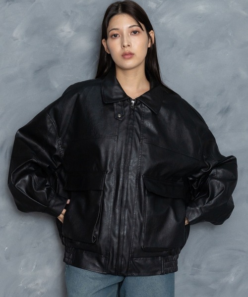 セール】Vintage-like synthetic leather A-2 jacket/ヴィンテージ