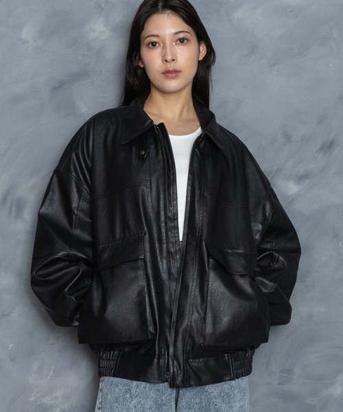 セール】Vintage-like synthetic leather A-2 jacket/ヴィンテージ