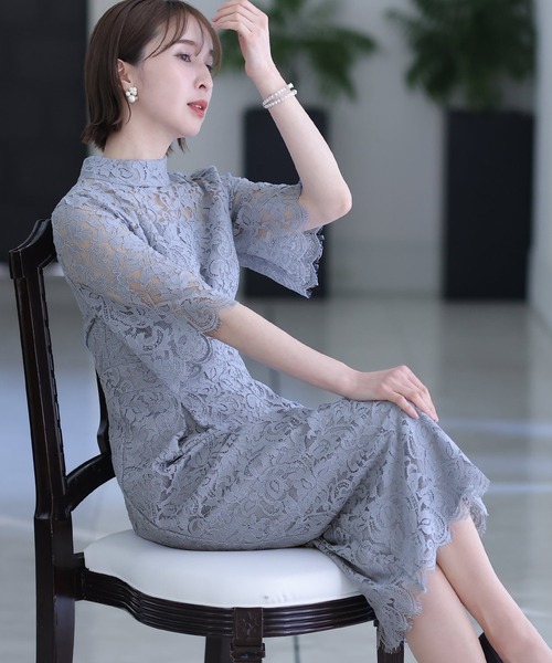 ロング&七分袖フォーマルIラインセレモニー結婚式 パーティードレス