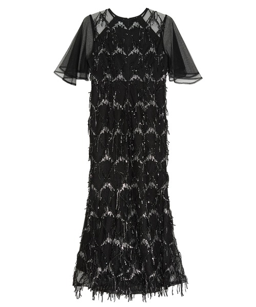 セール】【LEJA】チュールスリーブスパンコールマーメイドワンピース