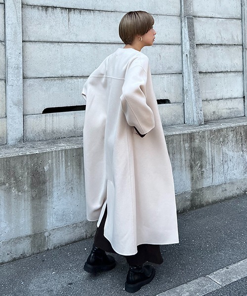 Ivictorian リバーロングノーカラーコート 38 ドゥーズィエムクラス