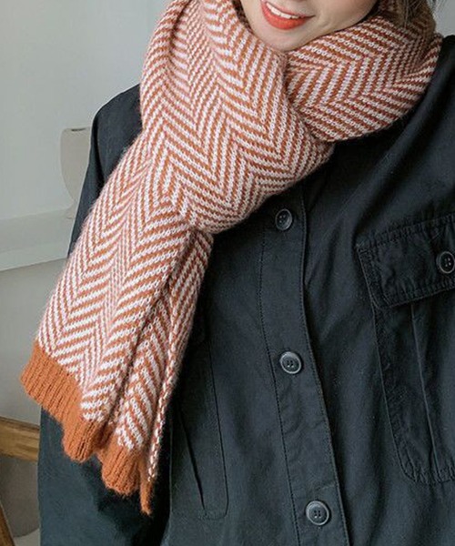 セール】レディース 182×33cmヘリンボーン柄大判ストールマフラー