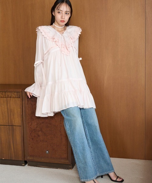 SNIDEL（スナイデル）の「コットンライクラッフルカラーチュニック