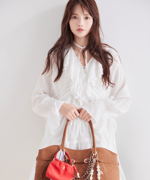 SNIDEL（スナイデル）の「コットンライクラッフルカラーチュニック