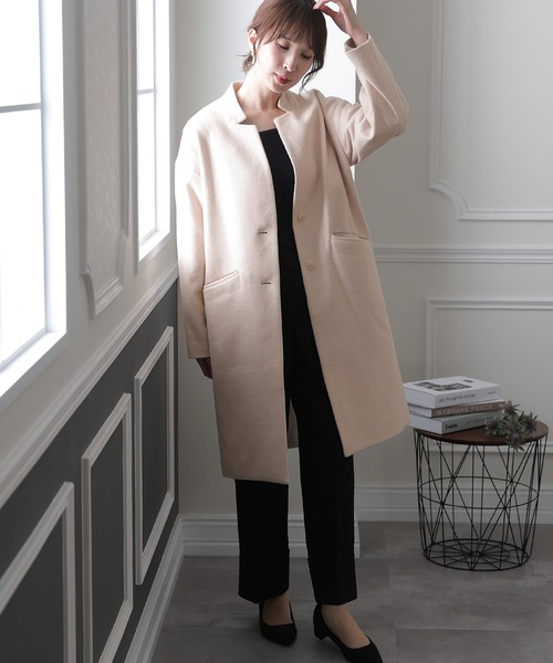 メンズライクノーカラーコート（ノーカラーコート）｜ElegChic