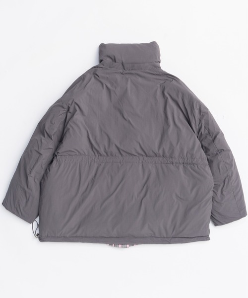 Plaid Hoodie Scarf Middle Down Coat/チェックフーディマフラーミドル